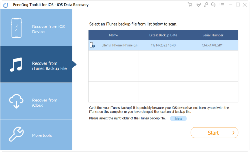 Wybierz iTunes Backup