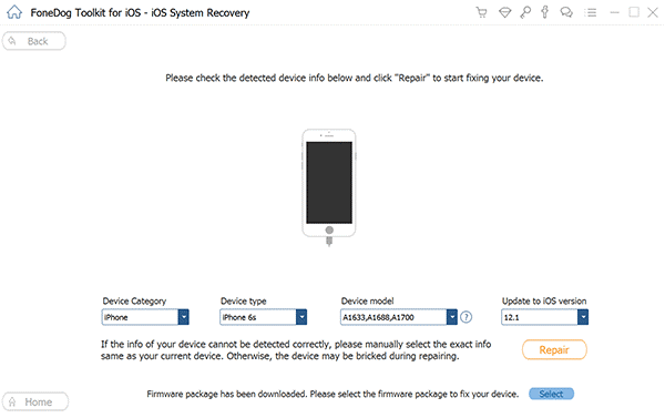 Informacje o urządzeniu do odzyskiwania systemu FoneDog iOS