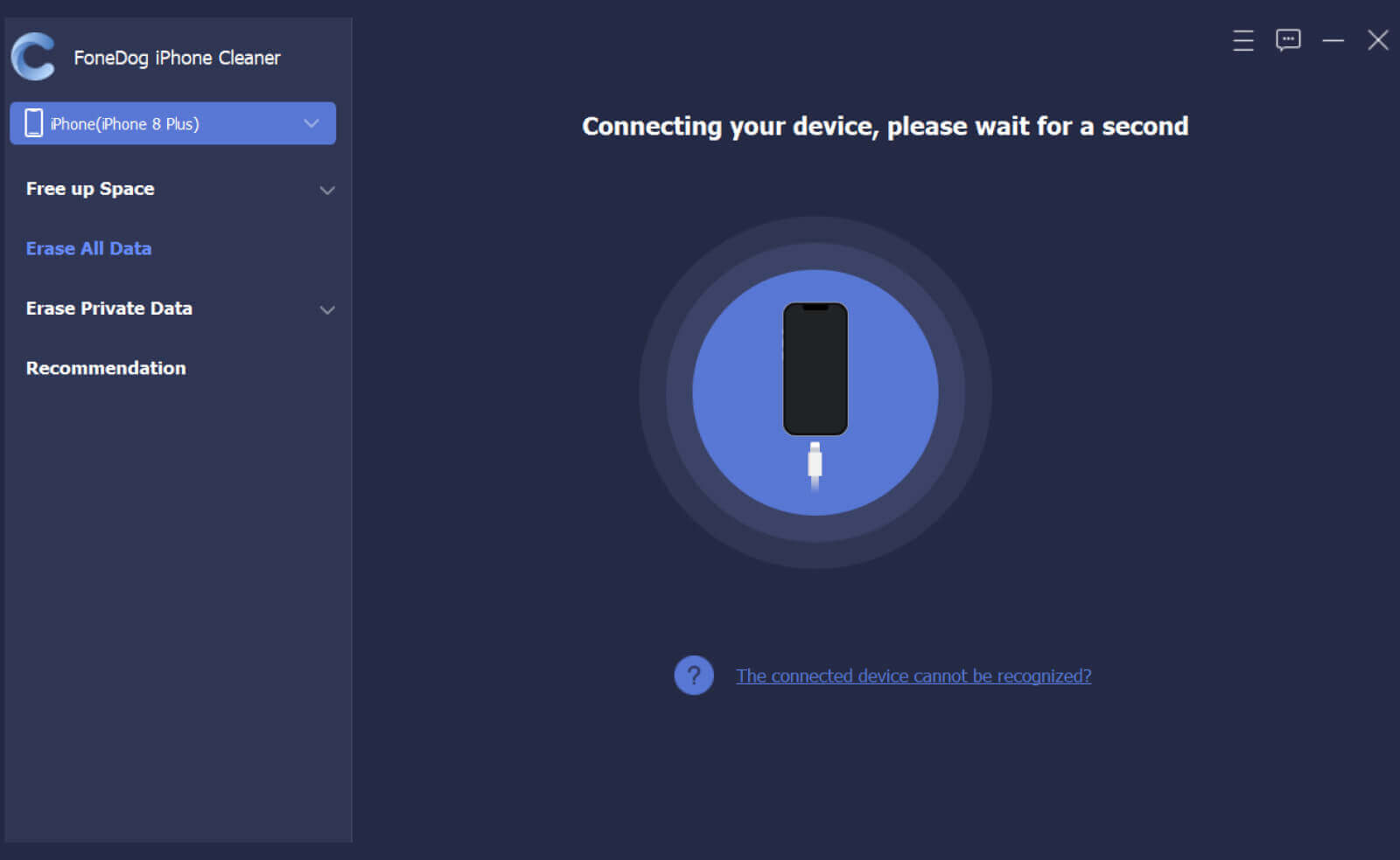 Uruchom FoneDog iPhone Cleaner i podłącz iPhone'a, aby trwale usunąć dane z iCloud