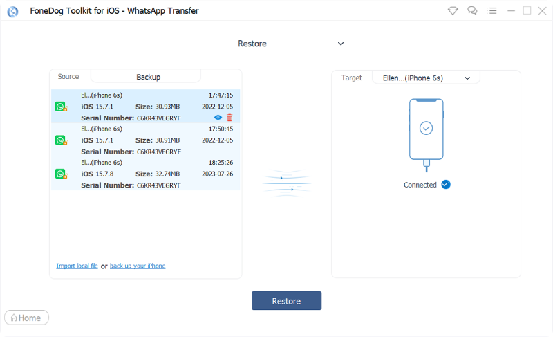 Przywróć kopię zapasową na inne urządzenie za pomocą FoneDog WhatsApp Transfer