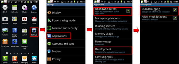 Android 2.3 lub wcześniejszy: włącz debugowanie USB