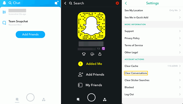 Usuń rozmówki Snapchata