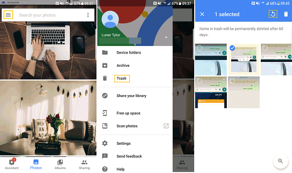 Odzyskaj usunięte zdjęcia z Kosza Zdjęć Google