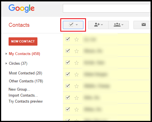 Google Wybierz wszystkie kontakty