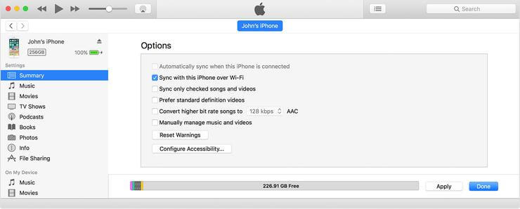 Utwórz kopię zapasową iPhone'a na komputerze Mac za pomocą iTunes Sync