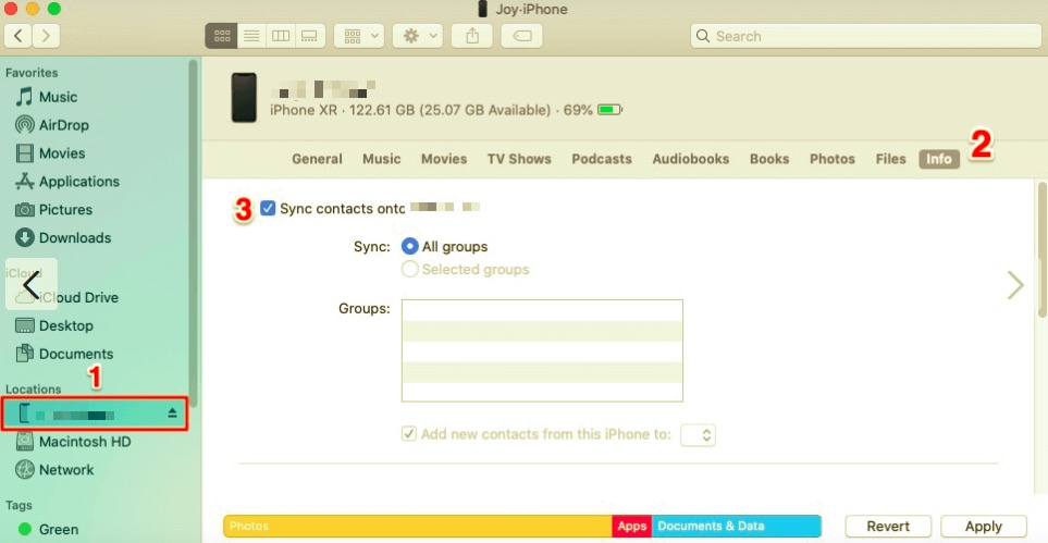 Synchronizuj z kontaktów iPhone'a z komputerem Mac za pomocą Findera