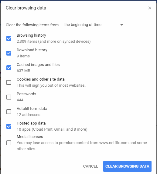 Chrome Wyczyść ekran danych przeglądania