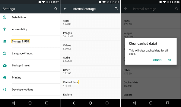 wyczyść dane z pamięci podręcznej na Androidzie