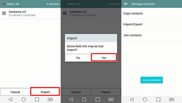 Wybierz kontakty Android do zaimportowania