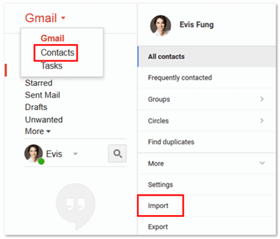 Skonfiguruj import kontaktów Gmaila