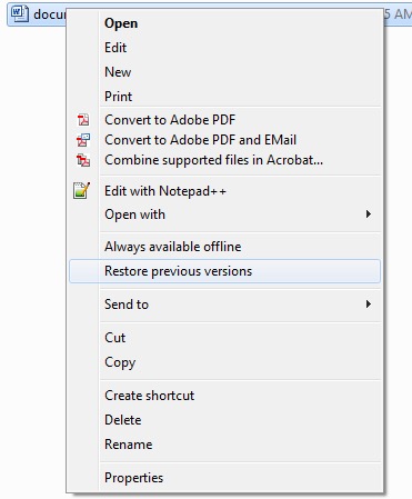 Przywróć poprzednią wersję, aby odzyskać plik PDF