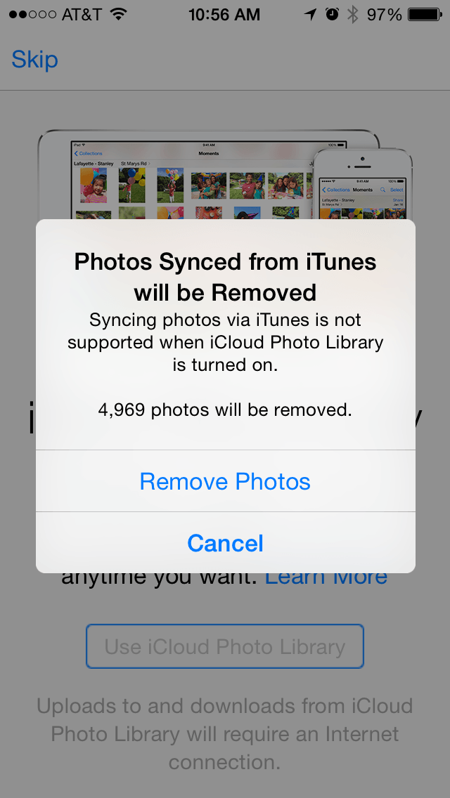 Zdjęcia zsynchronizowane z iTunes zostaną usunięte