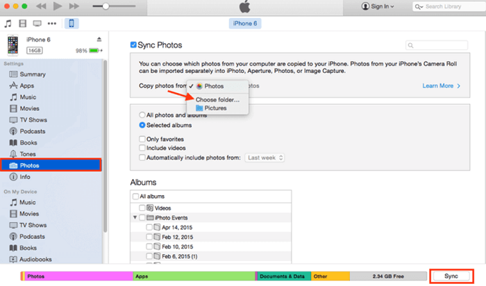 Przenieś zdjęcia z Samsunga na iPhone'a za pomocą iTunes