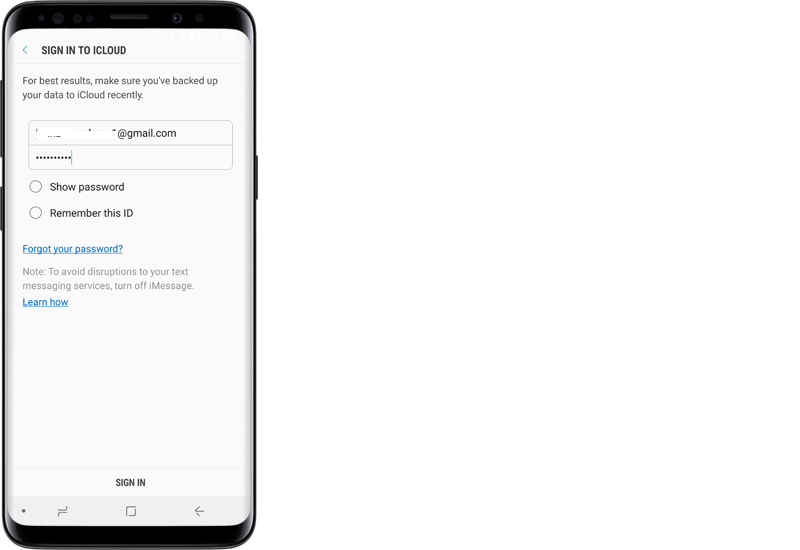 Zaloguj się do iCloud, aby przesłać dane iPhone'a do urządzenia Samsung
