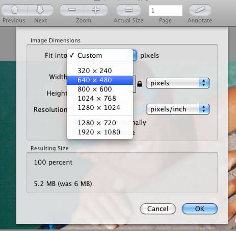 Zmień rozmiar podglądu zdjęć