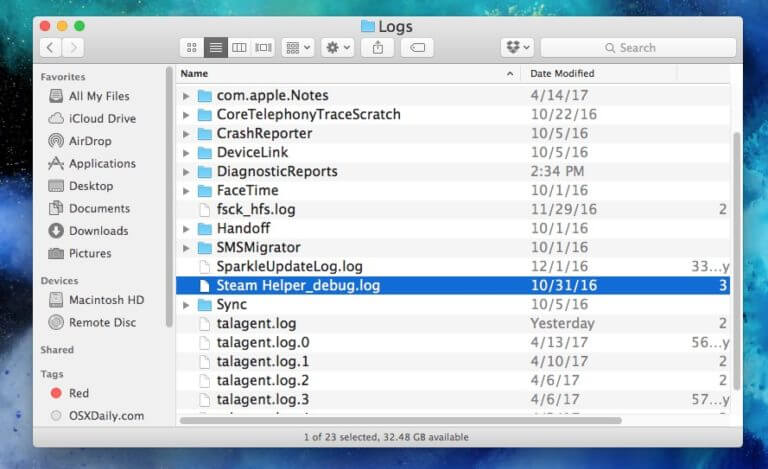 Dzienniki użytkowników Mac OS