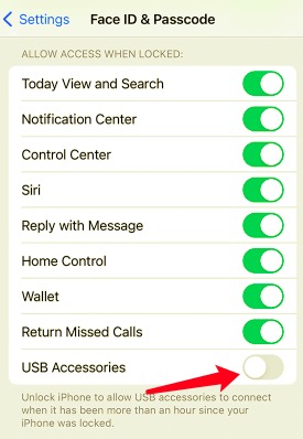 Odblokuj iPhone'a, aby korzystać z akcesoriów za pomocą ustawień