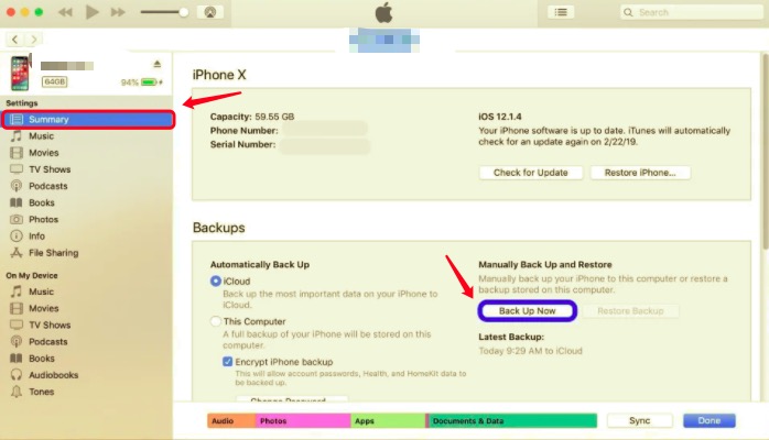 Utwórz kopię zapasową iPhone'a 6 przez iTunes przed odblokowaniem