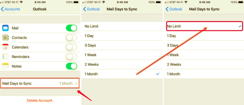 Sprawdź dni poczty, aby zsynchronizować ustawienia, aby naprawić Hotmail nie działa w przypadku problemu z iPhonem