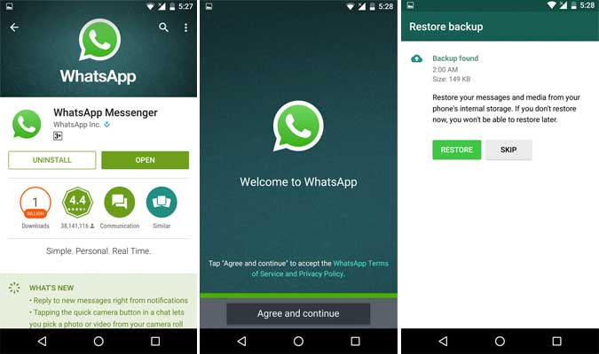 Ponownie zainstaluj Whatsapp Android