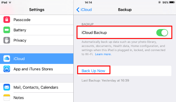 Utwórz kopię zapasową starych danych iPada na iCloud