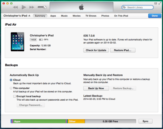 Wykonaj kopię zapasową danych iPada za pomocą iTunes