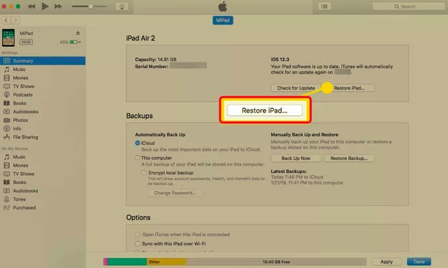 Zresetuj iPada bez hasła iCloud przez iTunes