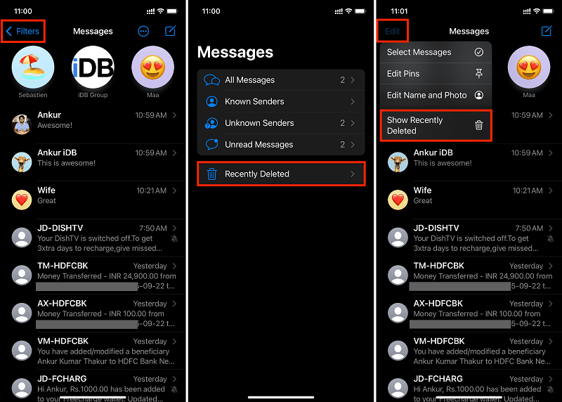 Odkryj usunięte wiadomości na iPhonie przy użyciu folderu Ostatnio usunięte