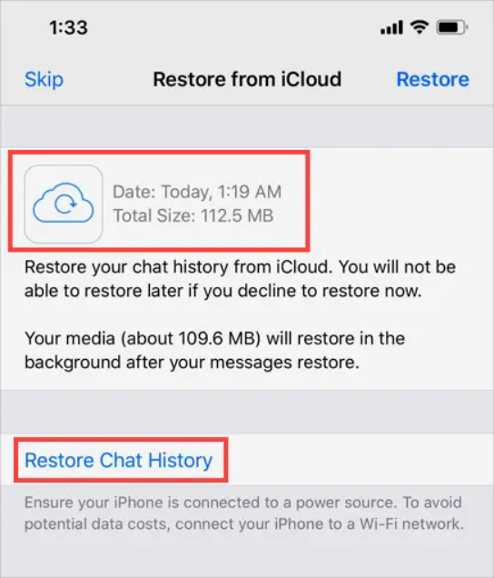 Przywróć WhatsApp z kopii zapasowej iCloud