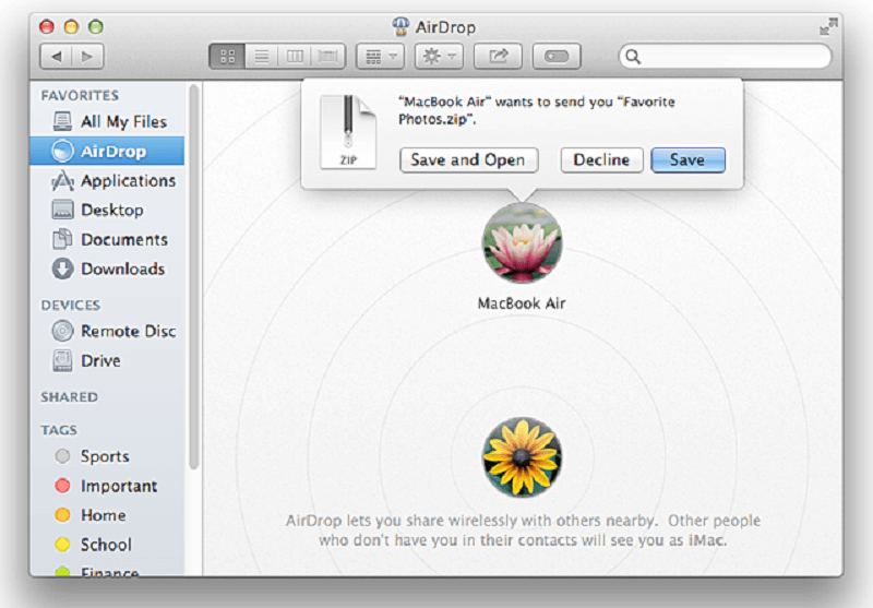 Airdrop na Macu odbiera pliki