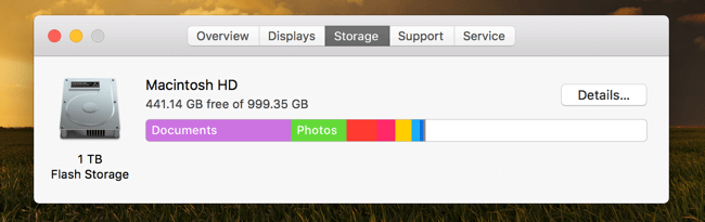 Sprawdź dostępne miejsce na dysku Mac Flash Storage