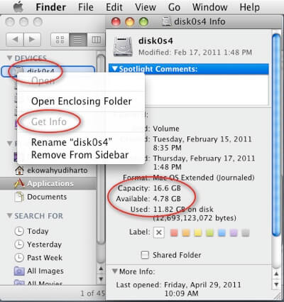 Sprawdź dostępne miejsce na dysku Mac OS Finder