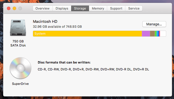 Sprawdź dostępne miejsce na dysku Mac Storage
