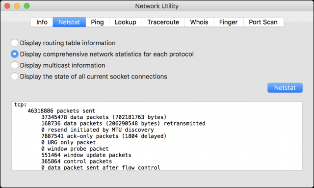 Narzędzie sieciowe Mac Netstat