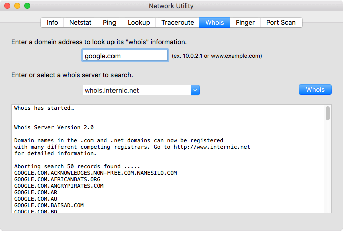 Narzędzie sieciowe Mac Whois