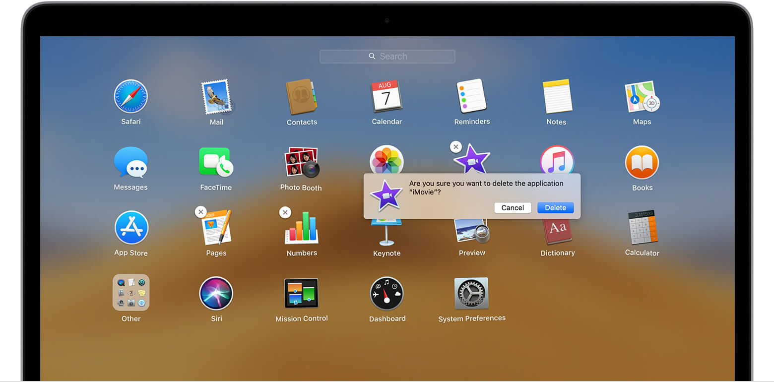 Odinstaluj aplikacje na Mac Launchpad