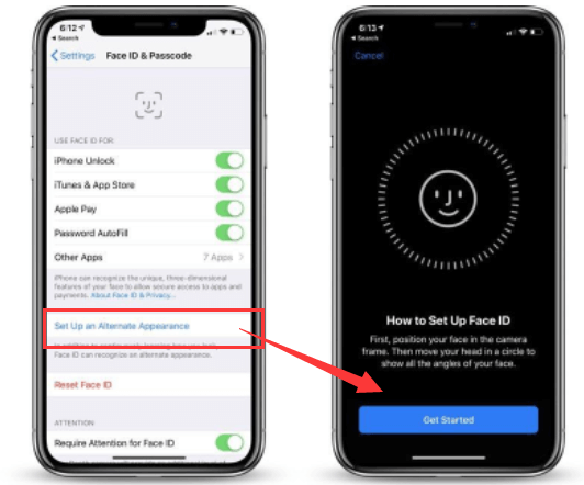 Skonfiguruj alternatywny wygląd, jeśli Twój kod dostępu jest wymagany do włączenia Face ID