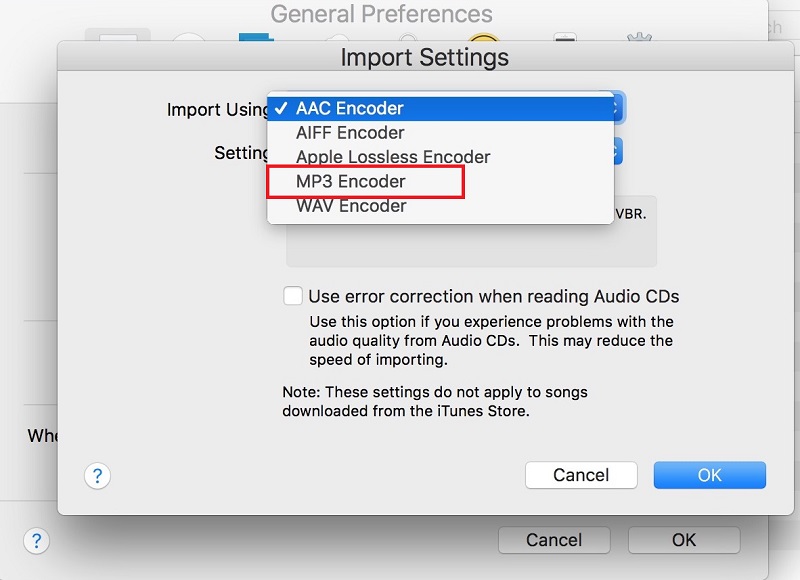 Wybierz MP3 jako import przy użyciu na Macu