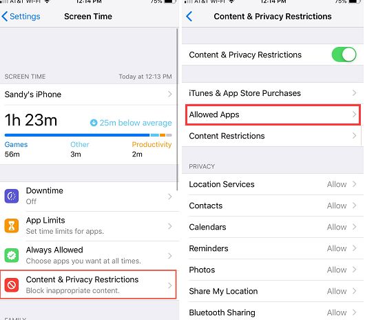 Włącz ograniczenia, ograniczając korzystanie z wbudowanych aplikacji i funkcji