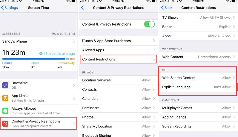 Włącz ograniczenia, odmawiając wyszukiwania Siri w sieci