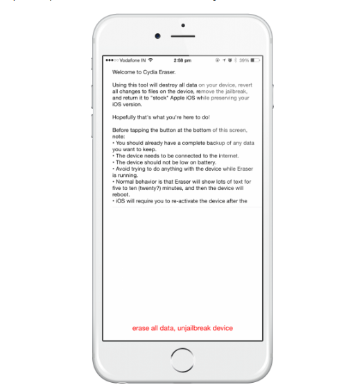 Wymaż iPhone'a i Unjailbreak za pomocą Cydii