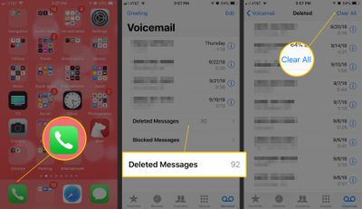 Wymaż usunięte wiadomości poczty głosowej na iPhonie
