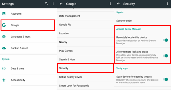 Włącz Menedżera urządzeń Android