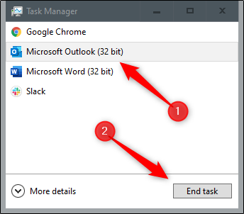 Wymuś zamknięcie programu Outlook na komputerze przed uruchomieniem narzędzia do naprawy poczty e-mail