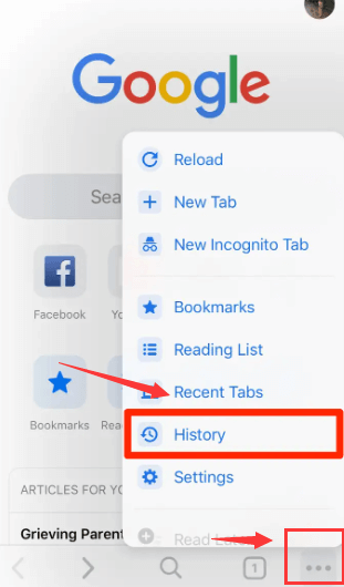 Wyświetl historię Google Chrome na iPhonie