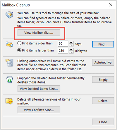 Zmień rozmiar skrzynki pocztowej, aby naprawić błąd programu Outlook nie odpowiada