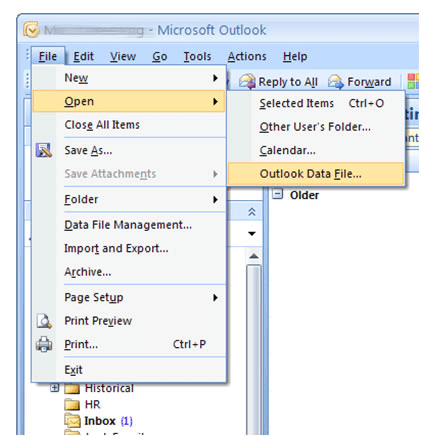 Otwórz plik danych programu Outlook, aby rozwiązać błąd
