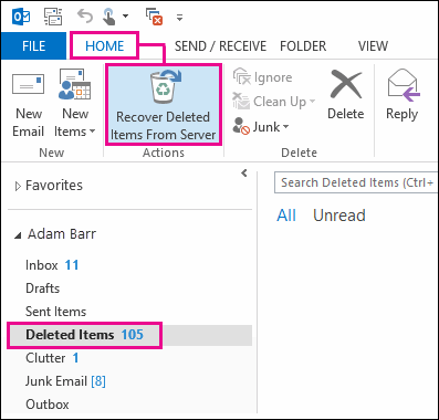 Folder elementów usuniętych, aby odzyskać usunięte pliki PST w programie Outlook