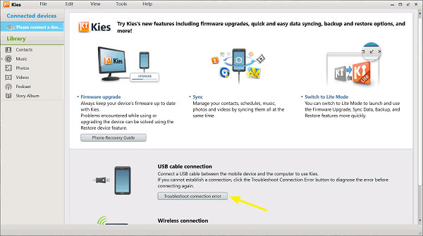 Samsung Kies nie rozpoznaje błędu połączenia