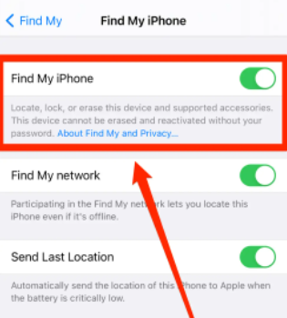 Wyłącz Find My iPhone, aby usunąć całą zawartość i ustawienia, które nie działają